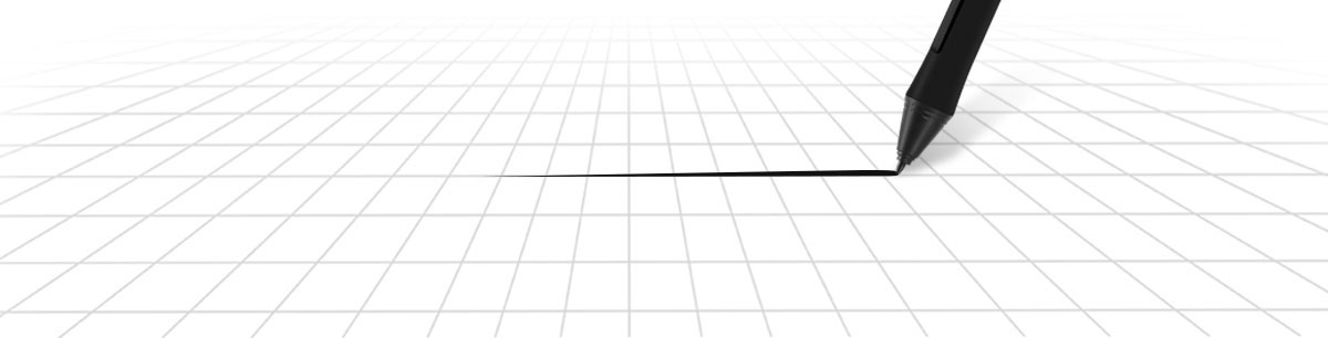The digital pen drawing a smooth, gradually thick line on a grid